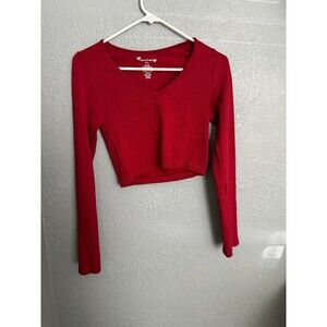 Cropped Red Long Sleeve Top